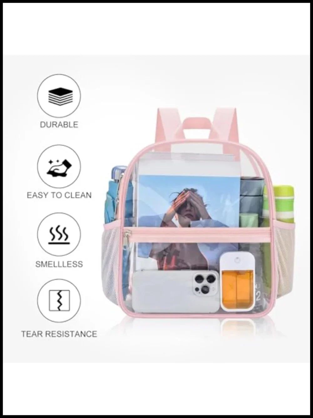 Clear Stadium Approved Backpack Waterproof PVC Adjustable Strap